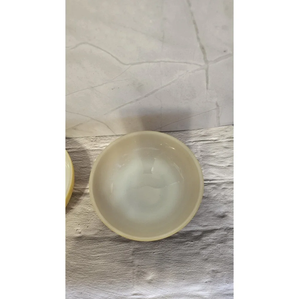 Fire King Yellow Milk Glass Bowls Set Of Two Bowls With Ribbed Bottom Vintage